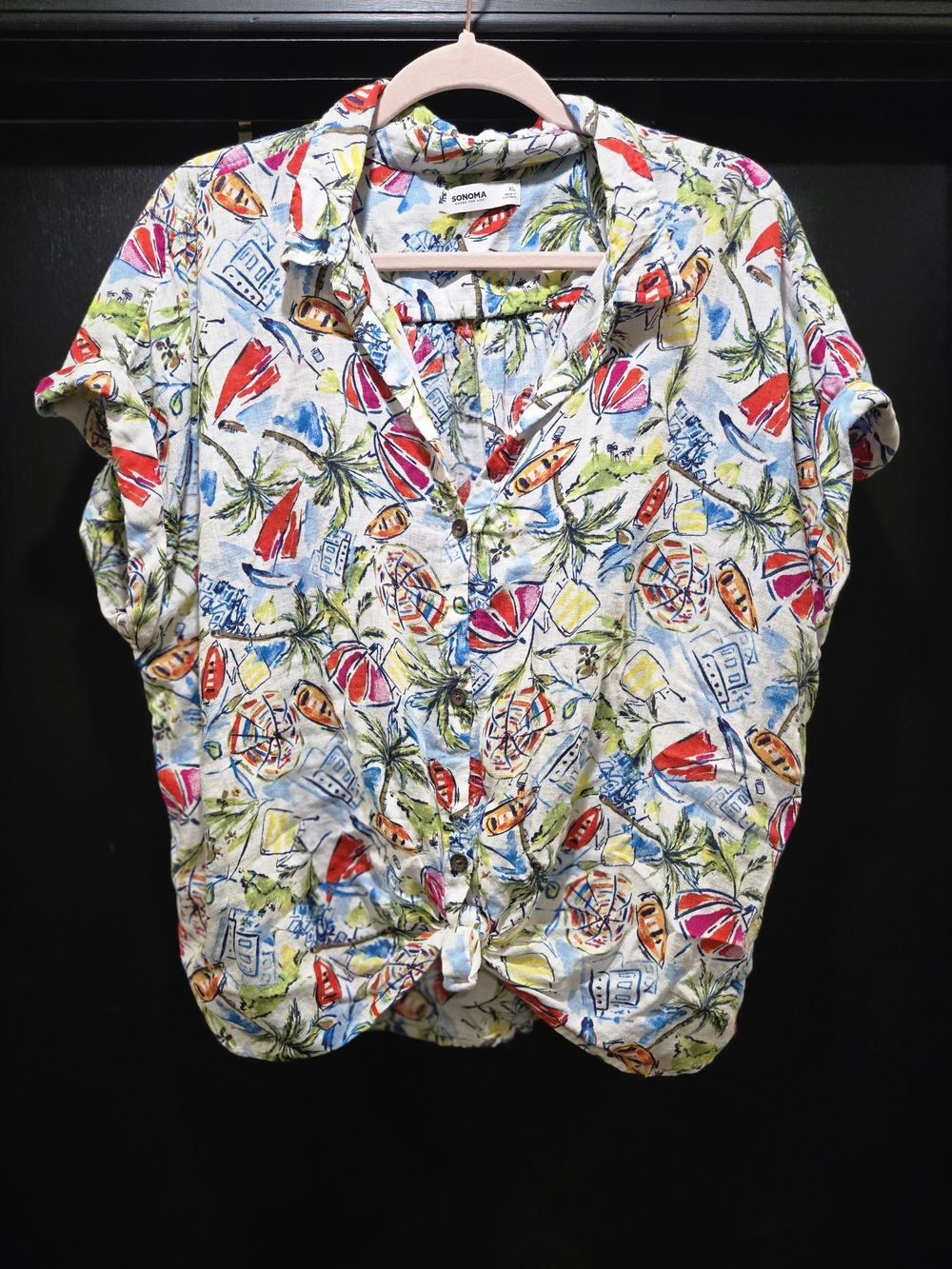 Sonoma Multicolor Tropical Print Tie-Front Button Shirt